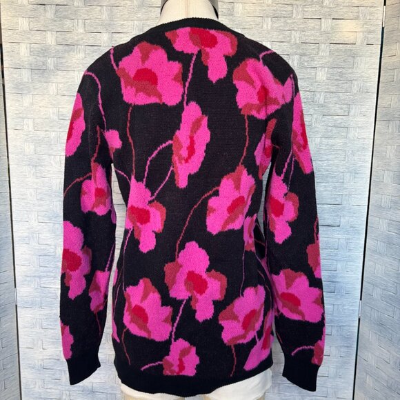 CABI Sweater Rococo Black/Pink Floral Print V-neck Pullover S - Picture 4 of 8